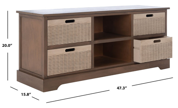 Safavieh Landers Farmhouse 4 Drawer Media Stand With Open Shelves For Stylish Living Room Organization MED5704C
