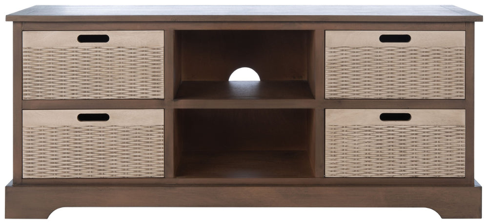 Safavieh Landers Farmhouse 4 Drawer Media Stand With Open Shelves For Stylish Living Room Organization MED5704C