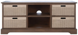 Safavieh Landers Farmhouse 4 Drawer Media Stand With Open Shelves For Stylish Living Room Organization MED5704C