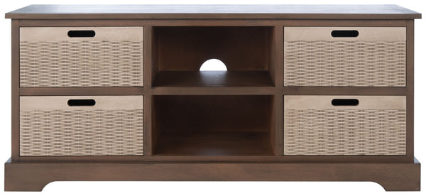 Safavieh Landers Farmhouse 4 Drawer Media Stand With Open Shelves For Stylish Living Room Organization MED5704C