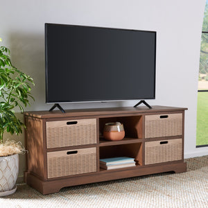 Safavieh Landers Farmhouse 4 Drawer Media Stand With Open Shelves For Stylish Living Room Organization MED5704C