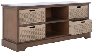 Safavieh Landers Farmhouse 4 Drawer Media Stand With Open Shelves For Stylish Living Room Organization MED5704C