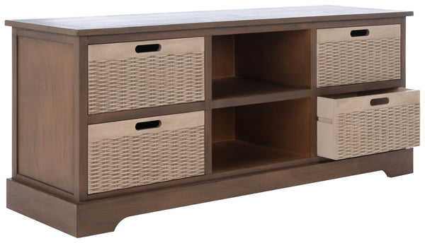 Safavieh Landers Farmhouse 4 Drawer Media Stand With Open Shelves For Stylish Living Room Organization MED5704C