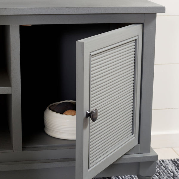 Safavieh Ryder Timeless 2-Door Media Stand With Striated Detail For Organizing Your Entertainment Space Distressed Grey MED5707C