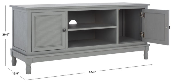 Safavieh Ryder Timeless 2-Door Media Stand With Striated Detail For Organizing Your Entertainment Space Distressed Grey MED5707C