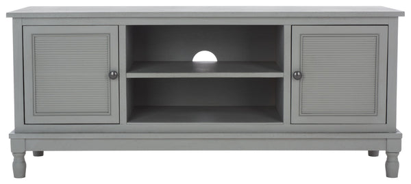 Safavieh Ryder Timeless 2-Door Media Stand With Striated Detail For Organizing Your Entertainment Space Distressed Grey MED5707C
