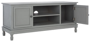 Safavieh Ryder Timeless 2-Door Media Stand With Striated Detail For Organizing Your Entertainment Space Distressed Grey MED5707C