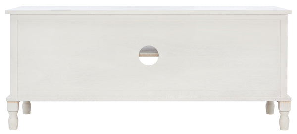 Safavieh Ryder Timeless 2-Door Media Stand With Striated Detail For Organizing Your Entertainment Space Dist White W / Greige Drawers MED5707D