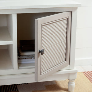 Safavieh Ryder Timeless 2-Door Media Stand With Striated Detail For Organizing Your Entertainment Space Dist White W / Greige Drawers MED5707D