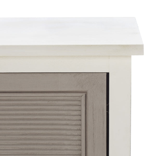 Safavieh Ryder Timeless 2-Door Media Stand With Striated Detail For Organizing Your Entertainment Space Dist White W / Greige Drawers MED5707D