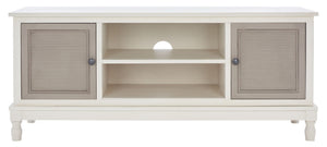 Safavieh Ryder Timeless 2-Door Media Stand With Striated Detail For Organizing Your Entertainment Space Dist White W / Greige Drawers MED5707D
