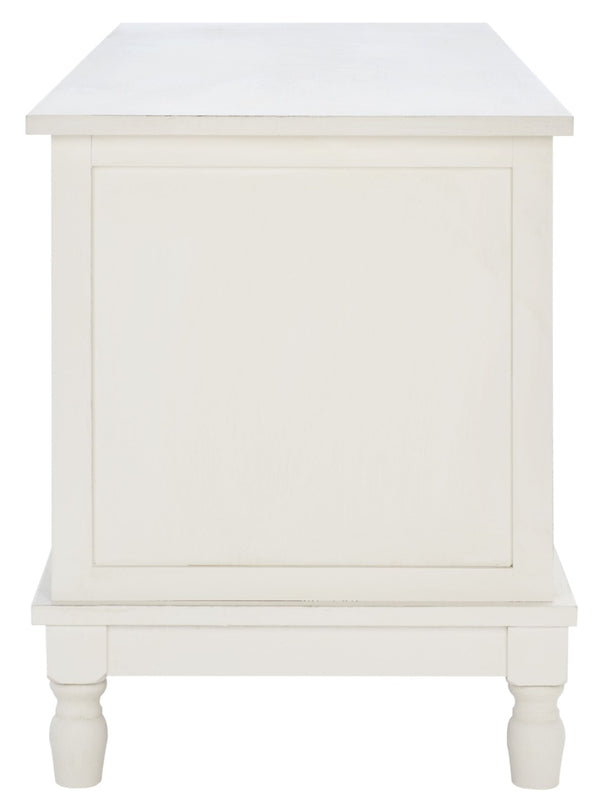 Safavieh Ryder Timeless 2-Door Media Stand With Striated Detail For Organizing Your Entertainment Space Dist White W / Greige Drawers MED5707D