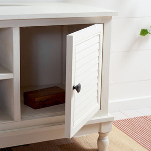 Safavieh Tate Media Stand With Two Doors And Open Shelf - Ideal Storage Solution For Home Entertainment Areas Distressed White MED5708A