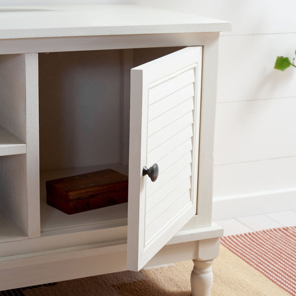Safavieh Tate Media Stand With Two Doors And Open Shelf - Ideal Storage Solution For Home Entertainment Areas Distressed White MED5708A