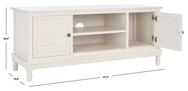 Safavieh Tate Media Stand With Two Doors And Open Shelf - Ideal Storage Solution For Home Entertainment Areas Distressed White MED5708A