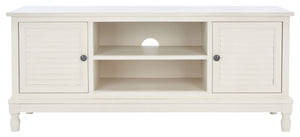 Safavieh Tate Media Stand With Two Doors And Open Shelf - Ideal Storage Solution For Home Entertainment Areas Distressed White MED5708A