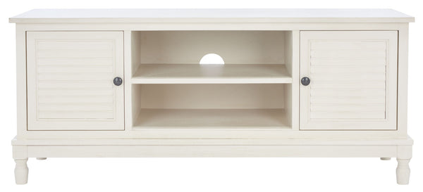 Safavieh Tate Media Stand With Two Doors And Open Shelf - Ideal Storage Solution For Home Entertainment Areas Distressed White MED5708A