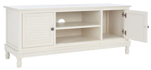 Safavieh Tate Media Stand With Two Doors And Open Shelf - Ideal Storage Solution For Home Entertainment Areas Distressed White MED5708A
