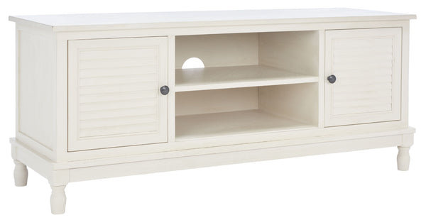 Safavieh Tate Media Stand With Two Doors And Open Shelf - Ideal Storage Solution For Home Entertainment Areas Distressed White MED5708A