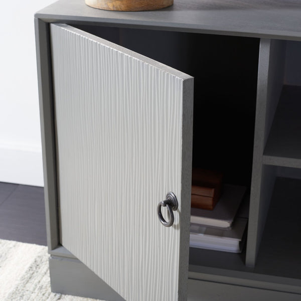 Safavieh Aliyah Rustic Farmhouse Media Stand With Enclosed Storage And Open Shelf For Modern Interiors Distressed Grey MED5710B