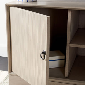 Safavieh Aliyah Rustic Farmhouse Media Stand With Enclosed Storage And Open Shelf For Modern Interiors Greige MED5710C