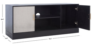 Safavieh Estella 2-Door Media Stand With Shelf - Sleek Black Storage For Tvs & Accessories, Modern Design MED5711B