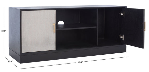 Safavieh Estella 2-Door Media Stand With Shelf - Sleek Black Storage For Tvs & Accessories, Modern Design MED5711B