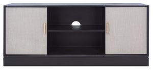 Safavieh Estella 2-Door Media Stand With Shelf - Sleek Black Storage For Tvs & Accessories, Modern Design MED5711B