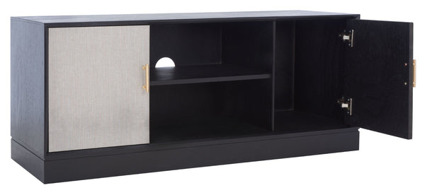 Safavieh Estella 2-Door Media Stand With Shelf - Sleek Black Storage For Tvs & Accessories, Modern Design MED5711B