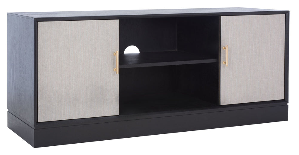Safavieh Estella 2-Door Media Stand With Shelf - Sleek Black Storage For Tvs & Accessories, Modern Design MED5711B