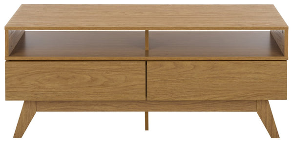 Safavieh Demora Oak Grain Media Stand with Open Shelving and Two Drawers for Living Rooms MED5900A