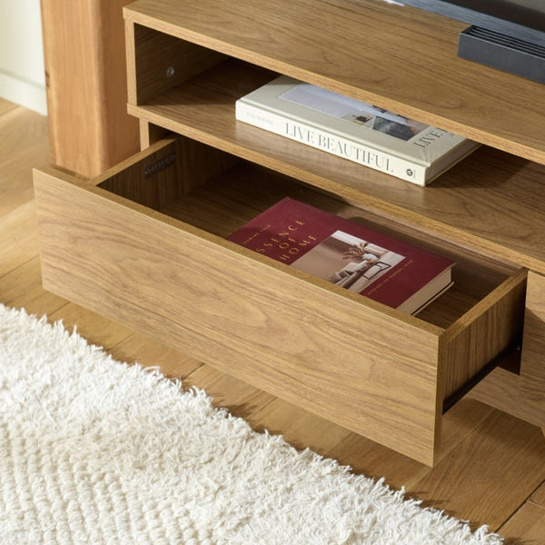 Safavieh Demora Oak Grain Media Stand with Open Shelving and Two Drawers for Living Rooms MED5900A