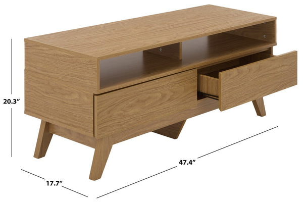 Safavieh Demora Oak Grain Media Stand with Open Shelving and Two Drawers for Living Rooms MED5900A