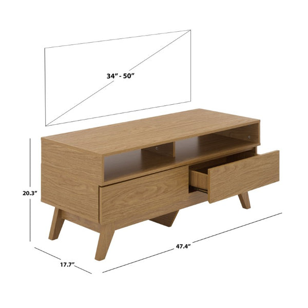 Safavieh Demora Oak Grain Media Stand with Open Shelving and Two Drawers for Living Rooms MED5900A