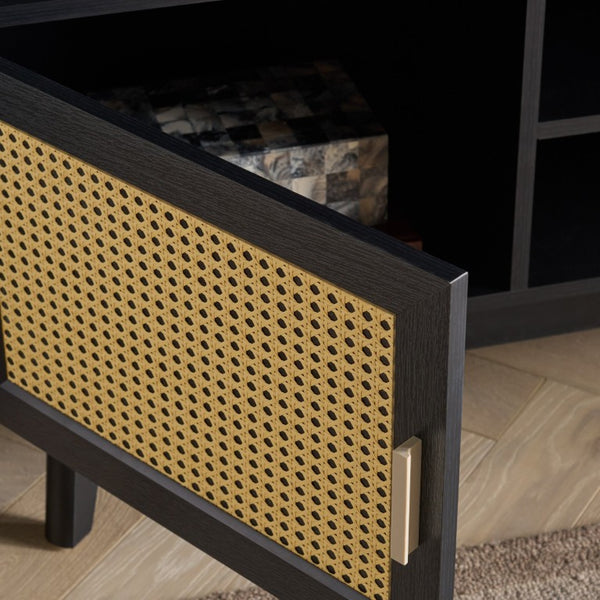 Safavieh Maddy Woven Rattan Door Media Stand with Three Shelves for Modern Living Rooms MED5901A