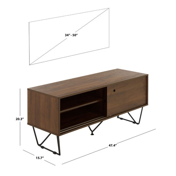 Safavieh Daya Rattan Panel Sliding Door Media Stand for Bohemian and Modern Living Rooms Walnut / Black MED5902B-2BX