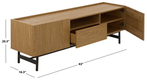 Safavieh Oona Slatted Oak Media Stand with Five Shelves and Drawer for Living Room Oak / Black MED5903A-2BX