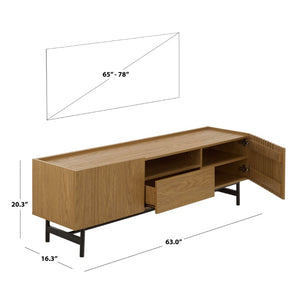 Safavieh Oona Slatted Oak Media Stand with Five Shelves and Drawer for Living Room Oak / Black MED5903A-2BX