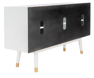 Safavieh Ligia Contemporary Media Stand With Cable Management And Brass Accents For Organized Entertainment Areas White MED6400A