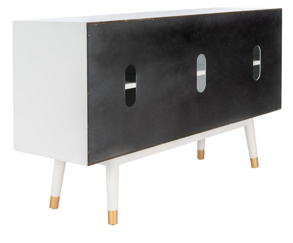Safavieh Ligia Contemporary Media Stand With Cable Management And Brass Accents For Organized Entertainment Areas White MED6400A