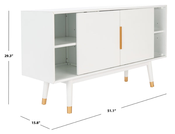 Safavieh Ligia Contemporary Media Stand With Cable Management And Brass Accents For Organized Entertainment Areas White MED6400A