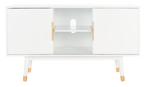Safavieh Ligia Contemporary Media Stand With Cable Management And Brass Accents For Organized Entertainment Areas White MED6400A