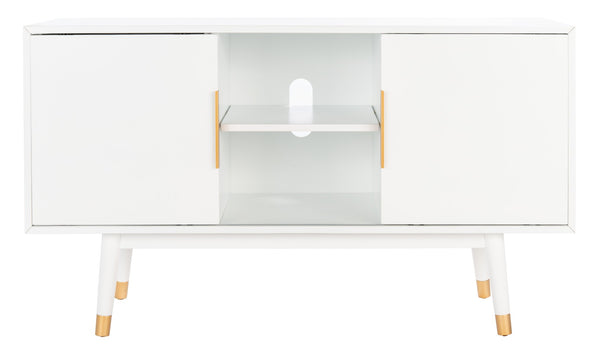 Safavieh Ligia Contemporary Media Stand With Cable Management And Brass Accents For Organized Entertainment Areas White MED6400A