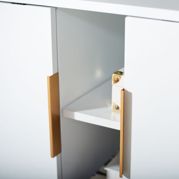 Safavieh Ligia Contemporary Media Stand With Cable Management And Brass Accents For Organized Entertainment Areas White MED6400A