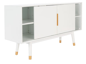 Safavieh Ligia Contemporary Media Stand With Cable Management And Brass Accents For Organized Entertainment Areas White MED6400A