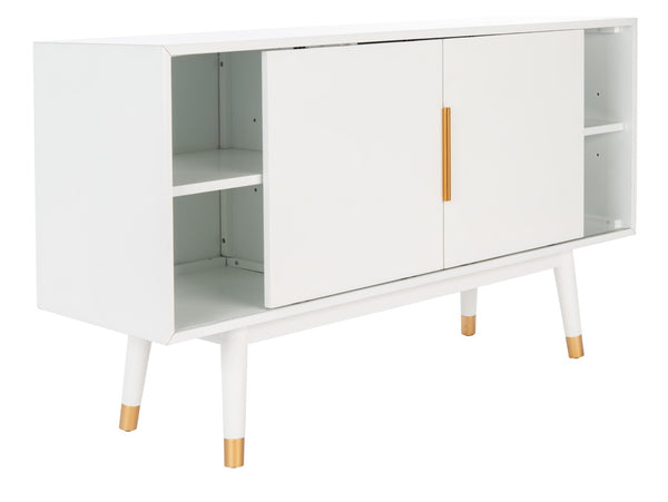 Safavieh Ligia Contemporary Media Stand With Cable Management And Brass Accents For Organized Entertainment Areas White MED6400A