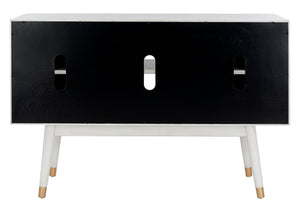 Safavieh Ligia Contemporary Media Stand With Cable Management And Brass Accents For Organized Entertainment Areas White Washed MED6400B
