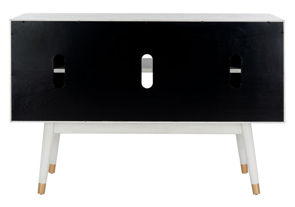 Safavieh Ligia Contemporary Media Stand With Cable Management And Brass Accents For Organized Entertainment Areas White Washed MED6400B