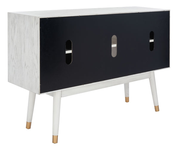 Safavieh Ligia Contemporary Media Stand With Cable Management And Brass Accents For Organized Entertainment Areas White Washed MED6400B