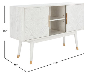 Safavieh Ligia Contemporary Media Stand With Cable Management And Brass Accents For Organized Entertainment Areas White Washed MED6400B